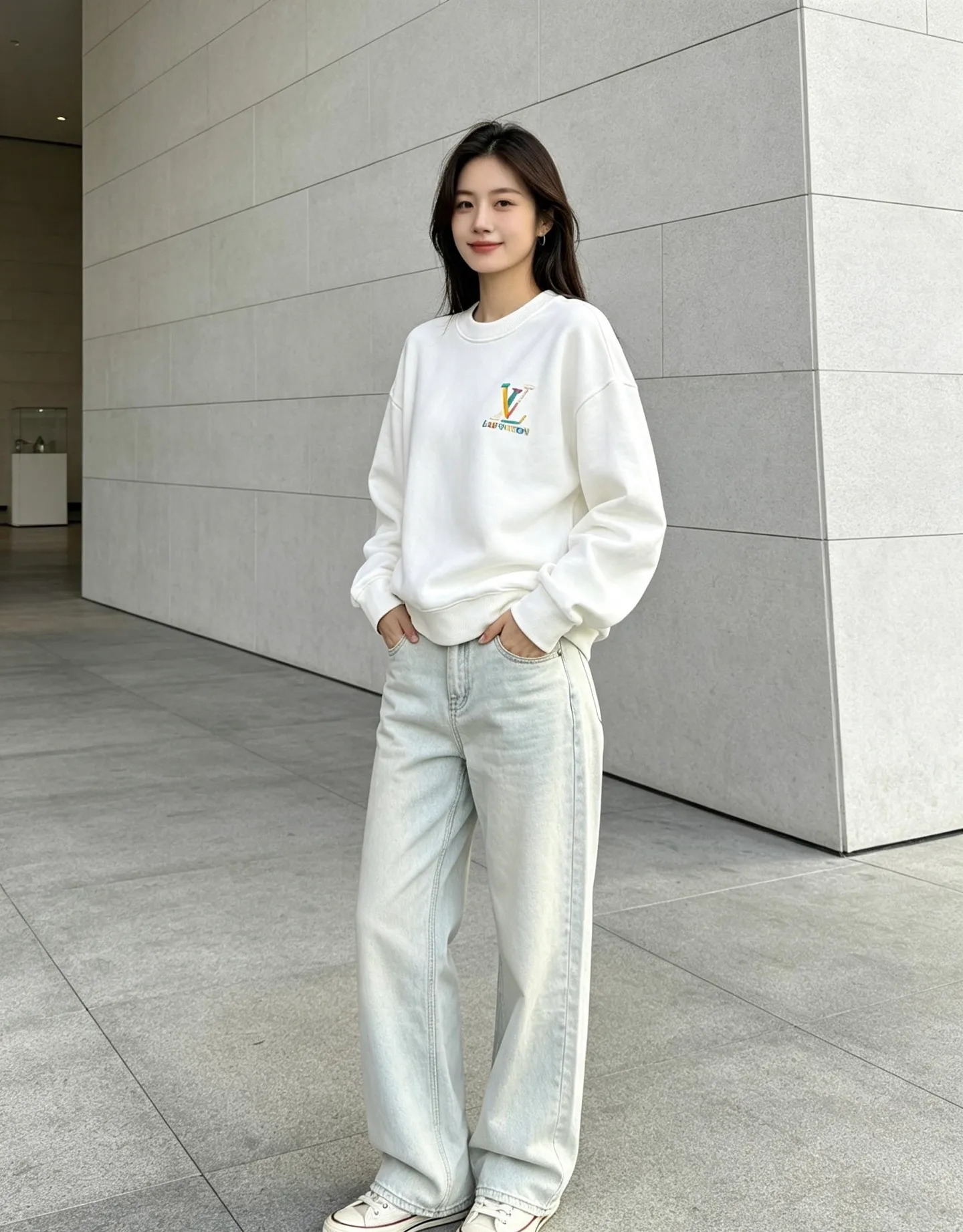 Louis Vuitton/Louis Vuitton colorful presbyopic letter logo embroidered round neck sweatshirt